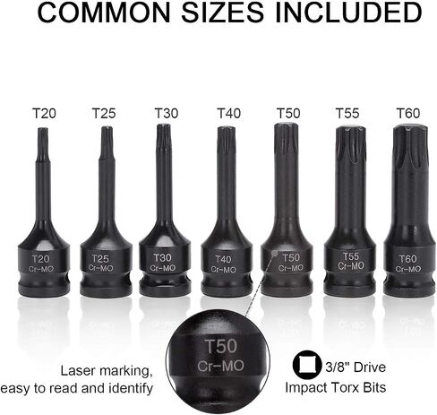 7-Piece 3/8 Inch Drive T20-T60 Torx Star Driver Bit Socket Set Cr-Mo One-Piece Construction Air Impact Socket Hand Tools For Men in Kuwait