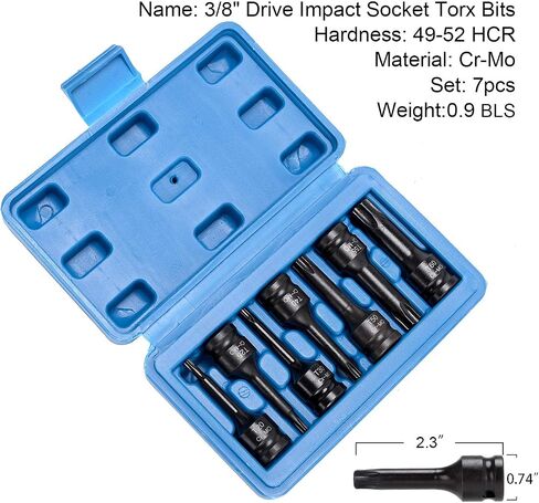 7-Piece 3/8 Inch Drive T20-T60 Torx Star Driver Bit Socket Set Cr-Mo One-Piece Construction Air Impact Socket Hand Tools For Men in Kuwait