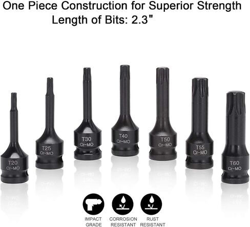 7-Piece 3/8 Inch Drive T20-T60 Torx Star Driver Bit Socket Set Cr-Mo One-Piece Construction Air Impact Socket Hand Tools For Men in Kuwait