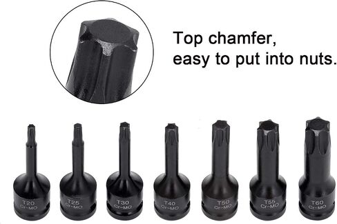 7-Piece 3/8 Inch Drive T20-T60 Torx Star Driver Bit Socket Set Cr-Mo One-Piece Construction Air Impact Socket Hand Tools For Men in Kuwait