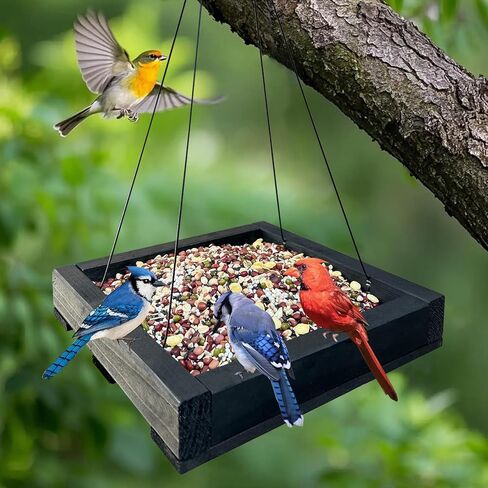 Wooden Hanging Bird Feeder/Heavy-Duty Large Capacity Outdoor Bird Feeder/Drainable Design/Attracts Robins, Sparrows/Includes Hanging Wire/No Assembly Required in Kuwait