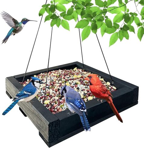 Wooden Hanging Bird Feeder/Heavy-Duty Large Capacity Outdoor Bird Feeder/Drainable Design/Attracts Robins, Sparrows/Includes Hanging Wire/No Assembly Required in Kuwait