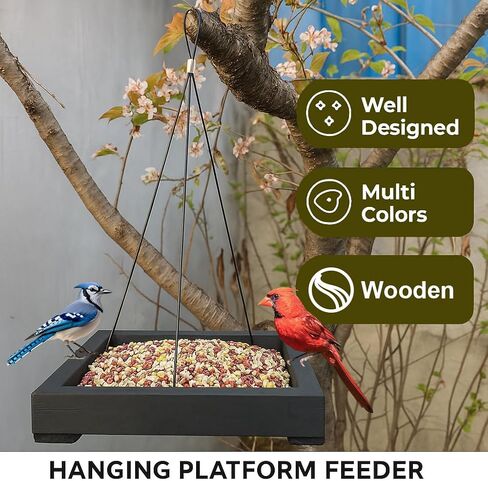 Wooden Hanging Bird Feeder/Heavy-Duty Large Capacity Outdoor Bird Feeder/Drainable Design/Attracts Robins, Sparrows/Includes Hanging Wire/No Assembly Required in Kuwait