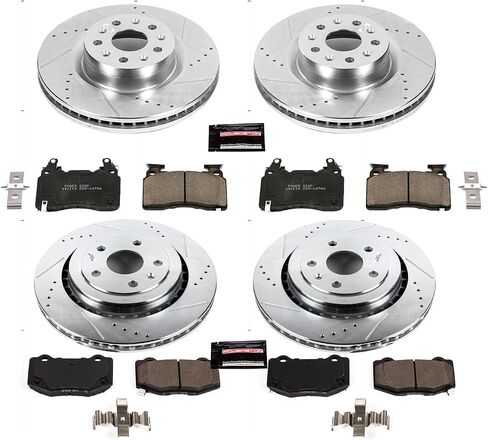 Power Stop K7226 Front and Rear Z23 Carbon Fiber Brake Pads with Drilled and Slotted Brake Rotors Kit For 2016 2017 2018 2019 2020 2021 Chevy Camaro SS [Models with 4 Piston Front Caliper] in Saudi Arabia