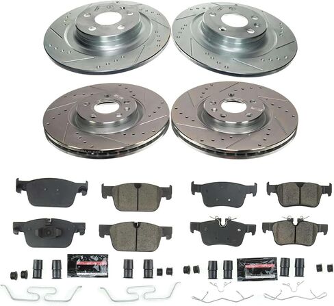 Power Stop Front and Rear K8226 Z23 Carbon-Fiber Ceramic Brake Pads and Drilled and Slotted Rotors Brake Kit For S60, S90, V60, V60 Cross Country, V90, V90 Cross Country, XC60 [Model Specific] in Saudi Arabia