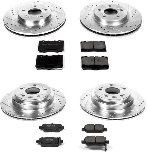 Power Stop K4045 Front and Rear Z23 Carbon Fiber Brake Pads with Drilled & Slotted Brake Rotors Kit For Acura RL 2005-2012 [Model Specific] in Saudi Arabia