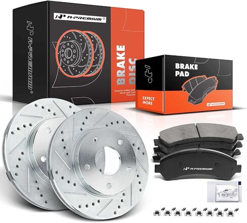 A-Premium 10.76 inch (273.3 mm) Front Drilled and Slotted Disc Brake Rotors + Ceramic Pads Kit Compatible with Select Chevy, GMC, Isuzu and Oldsmobile Models - S10, Blazer, Sonoma, Hombre, Bravada in Saudi Arabia