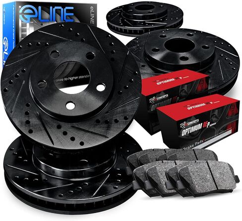 R1 Concepts Front and Rear Brake Kit For 2005-2007 Cadillac XLR, 2005-2013 Chevrolet Corvette| Drilled Slotted Brake Rotors| Optimum OEP Brake Pads and Rotors Kit in Saudi Arabia
