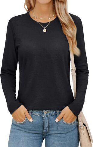 MAGCOMSEN Women's Long Sleeve Shirts Casual Crew Neck T-Shirt 2025 Basic Fall Tops Classic-fit Tee Breathable Cotton Top in Saudi Arabia