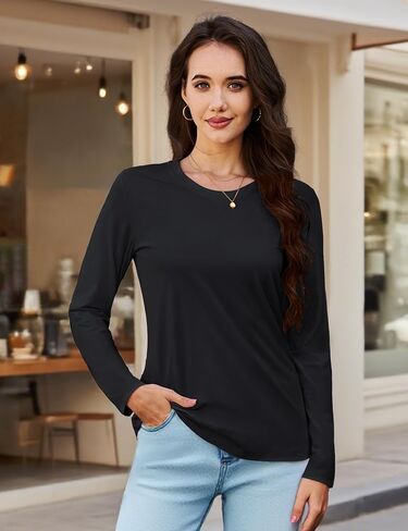 MAGCOMSEN Women's Long Sleeve Shirts Casual Crew Neck T-Shirt 2025 Basic Fall Tops Classic-fit Tee Breathable Cotton Top in Saudi Arabia
