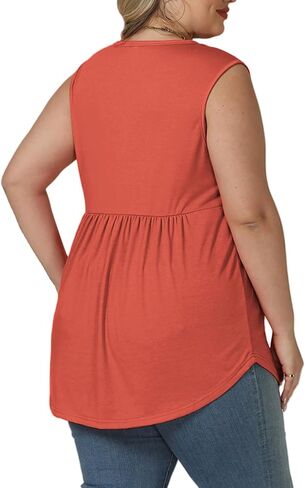 VISLILY Womens-Plus-Size-Sleeveless-Henley-Shirts Casual V Neck Summer Tank Tops Flowy Pleated Tunics Cute Buttons Up Blouses in Kuwait