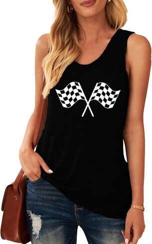 Racing Tank Tops for Women Checkered Flag Sleeveless Shirt Race Lover Raceday Vest Tee in Kuwait