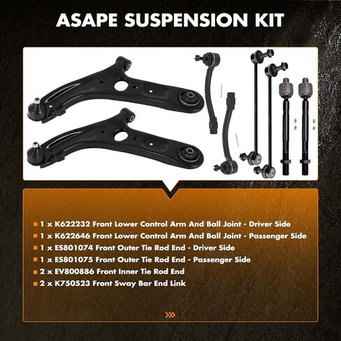 ASAPE Tie Rod End Control Arm Sway Bar End Link Ball Joint 8PCS Front Suspension Kit Fit for 2011-2016 for Hyundai Elantra in Saudi Arabia