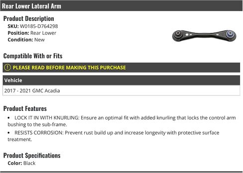 Rear Lower Lateral Control Arm - Compatible with 2017-2021 GMC Acadia in Saudi Arabia