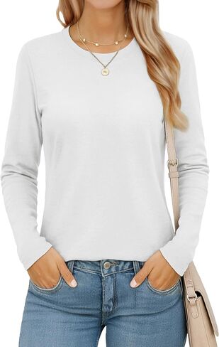 MAGCOMSEN Women's Long Sleeve Shirts Casual Crew Neck T-Shirt 2025 Basic Fall Tops Classic-fit Tee Breathable Cotton Top in Saudi Arabia