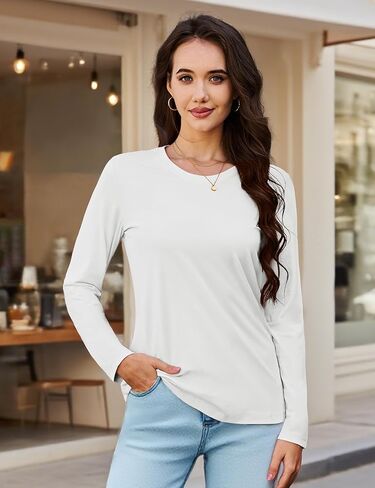 MAGCOMSEN Women's Long Sleeve Shirts Casual Crew Neck T-Shirt 2025 Basic Fall Tops Classic-fit Tee Breathable Cotton Top in Saudi Arabia