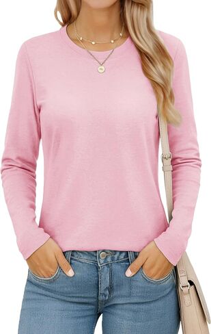 MAGCOMSEN Women's Long Sleeve Shirts Casual Crew Neck T-Shirt 2025 Basic Fall Tops Classic-fit Tee Breathable Cotton Top in Saudi Arabia