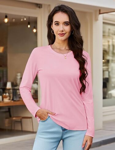 MAGCOMSEN Women's Long Sleeve Shirts Casual Crew Neck T-Shirt 2025 Basic Fall Tops Classic-fit Tee Breathable Cotton Top in Saudi Arabia