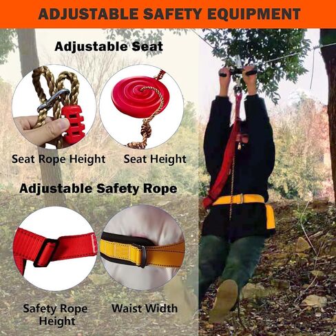 Zipline Kits for Backyard, 110FT Zip Line Kit for Kids and Adults Up to 350Lbs, Outdoor Playground Equipment (110FT Ratchet, Tree Climbing) in Saudi Arabia