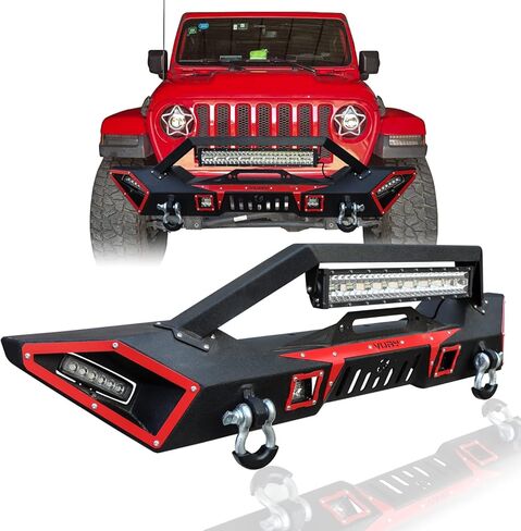 مصد أمامي تم ترقيته الأسود المتوافق مع 2007-2025 Jeep Wrangler JK JKU JL و 2020-2024 Jeep Gladiator JT W/Winch Plate & D-Rings & LED in Kuwait