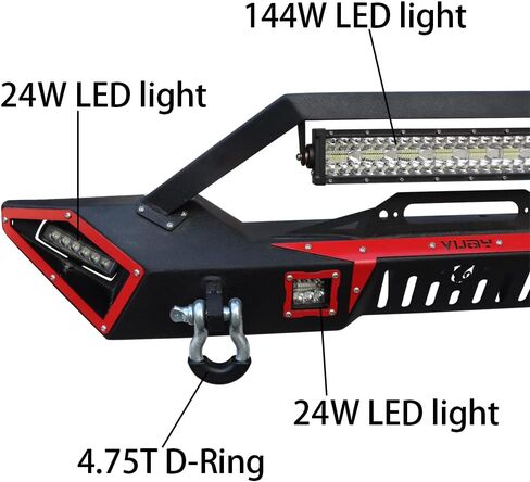 مصد أمامي تم ترقيته الأسود المتوافق مع 2007-2025 Jeep Wrangler JK JKU JL و 2020-2024 Jeep Gladiator JT W/Winch Plate & D-Rings & LED in Kuwait