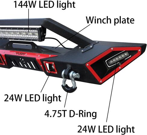 مصد أمامي تم ترقيته الأسود المتوافق مع 2007-2025 Jeep Wrangler JK JKU JL و 2020-2024 Jeep Gladiator JT W/Winch Plate & D-Rings & LED in Kuwait