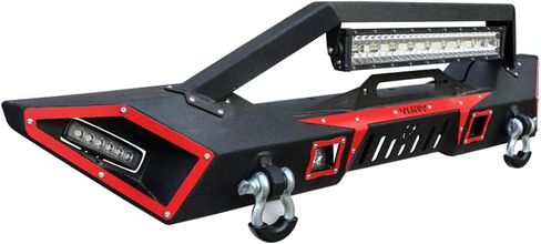 مصد أمامي تم ترقيته الأسود المتوافق مع 2007-2025 Jeep Wrangler JK JKU JL و 2020-2024 Jeep Gladiator JT W/Winch Plate & D-Rings & LED in Kuwait