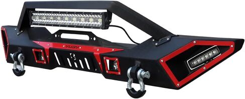 مصد أمامي تم ترقيته الأسود المتوافق مع 2007-2025 Jeep Wrangler JK JKU JL و 2020-2024 Jeep Gladiator JT W/Winch Plate & D-Rings & LED in Kuwait