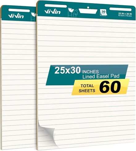 ViVin Grid Sticky Easel Pad, 25 x 30 Inches Flip Chart Paper for Teachers and Students, Large Self Stick Easel Paper for School & Office, 30 Sheets/Pad, 2 Pads/Pack in Kuwait