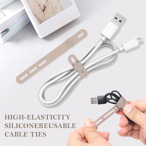 30Pcs Silicone Cable Ties - Reusable, Washable with Adjustable Locking Design, High Elasticity Cable Strap Ties for Home, Office, Kitchen, School, Travel Essential Cord Organizer (Black) in Saudi Arabia