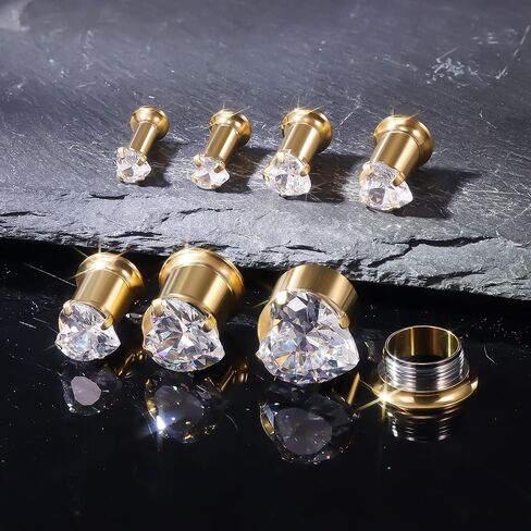 مقاييس Ruifan للأذنين ASTM F136 Titanium Heart Clear Cz Single Flare Tapers Screen Screen Dauges Earrings Ear Expander Strudding Kit Pister for Women Men 10g 8g 4g 4g 2g 0g 00g in Saudi Arabia