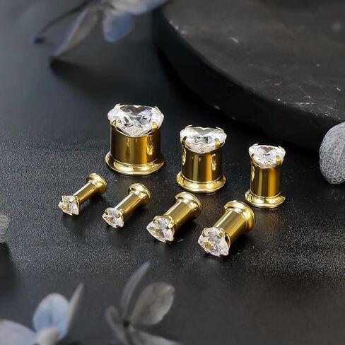 مقاييس Ruifan للأذنين ASTM F136 Titanium Heart Clear Cz Single Flare Tapers Screen Screen Dauges Earrings Ear Expander Strudding Kit Pister for Women Men 10g 8g 4g 4g 2g 0g 00g in Saudi Arabia