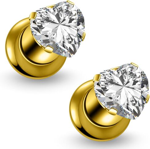 مقاييس Ruifan للأذنين ASTM F136 Titanium Heart Clear Cz Single Flare Tapers Screen Screen Dauges Earrings Ear Expander Strudding Kit Pister for Women Men 10g 8g 4g 4g 2g 0g 00g in Saudi Arabia