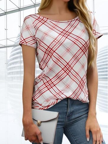 Summer Short Sleeve Shirt for Women Tops Dressy Business Casual Crewneck Blouse Slim Fit in Saudi Arabia