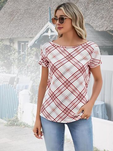Summer Short Sleeve Shirt for Women Tops Dressy Business Casual Crewneck Blouse Slim Fit in Saudi Arabia