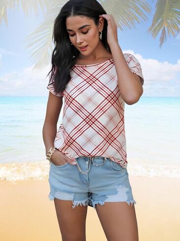 Summer Short Sleeve Shirt for Women Tops Dressy Business Casual Crewneck Blouse Slim Fit in Saudi Arabia