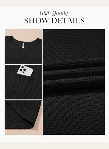 Dokotoo Womens Tops Waffle متماسكة الأكمام الطويلة التي أحرزت قمصان رقبة خام in Saudi Arabia