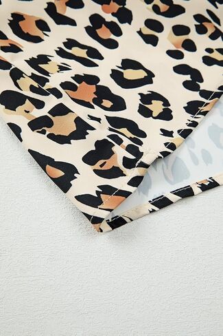 Womens Khaki Leopard Color Block Contrast Striped Half Sleeve Loose Fit Blouse Casual Daily Leopard Summer Top 2025 in Saudi Arabia