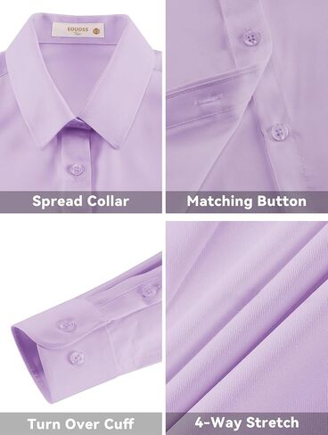 Button Down Shirts for Women Dress Shirts Long Sleeve Stretch Wrinkle Free Work Solid Casual Office Blouses Top in Saudi Arabia