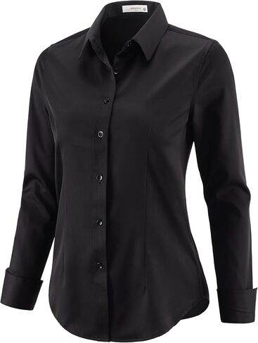 زر القمصان لأسفل للنساء قمصان اللباس طويلة الأكمام تمتد تجاعيد حرة العمل in Kuwait