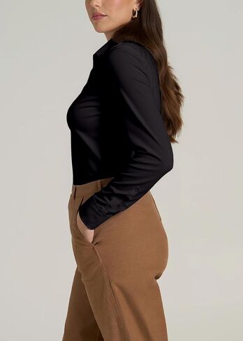 زر القمصان لأسفل للنساء قمصان اللباس طويلة الأكمام تمتد تجاعيد حرة العمل in Kuwait