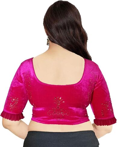 Women's Velvet Designer Golden Stone Work 4way Stretchable Sari Blouse Capri Tops DN-555 in Saudi Arabia