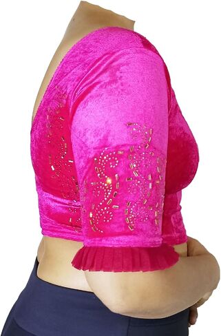 Women's Velvet Designer Golden Stone Work 4way Stretchable Sari Blouse Capri Tops DN-555 in Saudi Arabia