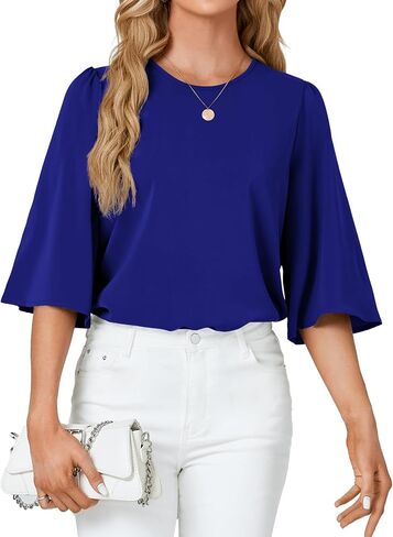 Rooscier Women's Dressy 3/4 Sleeve Tops for Women Crewneck Business Casual Loose Blouse Shirt in Saudi Arabia