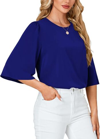 Rooscier Women's Dressy 3/4 Sleeve Tops for Women Crewneck Business Casual Loose Blouse Shirt in Saudi Arabia