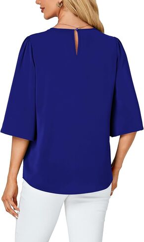 Rooscier Women's Dressy 3/4 Sleeve Tops for Women Crewneck Business Casual Loose Blouse Shirt in Saudi Arabia