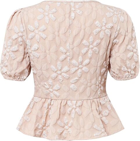 Women's Fashion Apricot Square Neck Puff Sleeve Floral Embroidery Cardigan Top in Saudi Arabia
