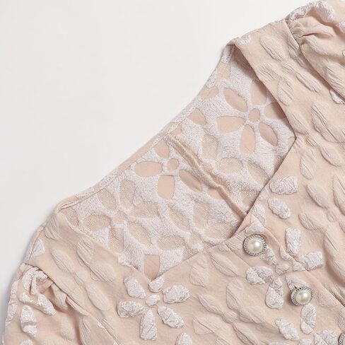 Women's Fashion Apricot Square Neck Puff Sleeve Floral Embroidery Cardigan Top in Saudi Arabia