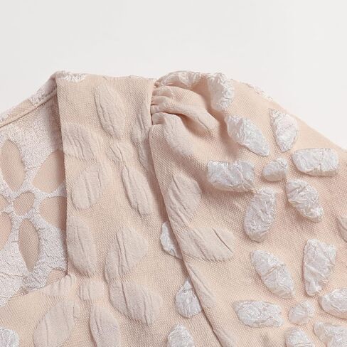 Women's Fashion Apricot Square Neck Puff Sleeve Floral Embroidery Cardigan Top in Saudi Arabia
