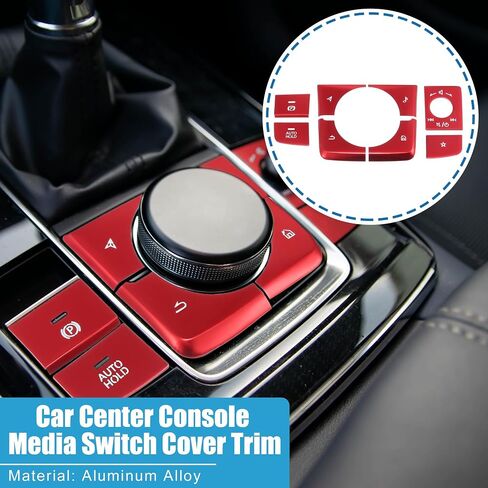 Car Center Console Gear Panel Multi-Media Handbrake Switch Cover Trim for Mazda 3 2019-2020 Red (Set of 8) in Saudi Arabia